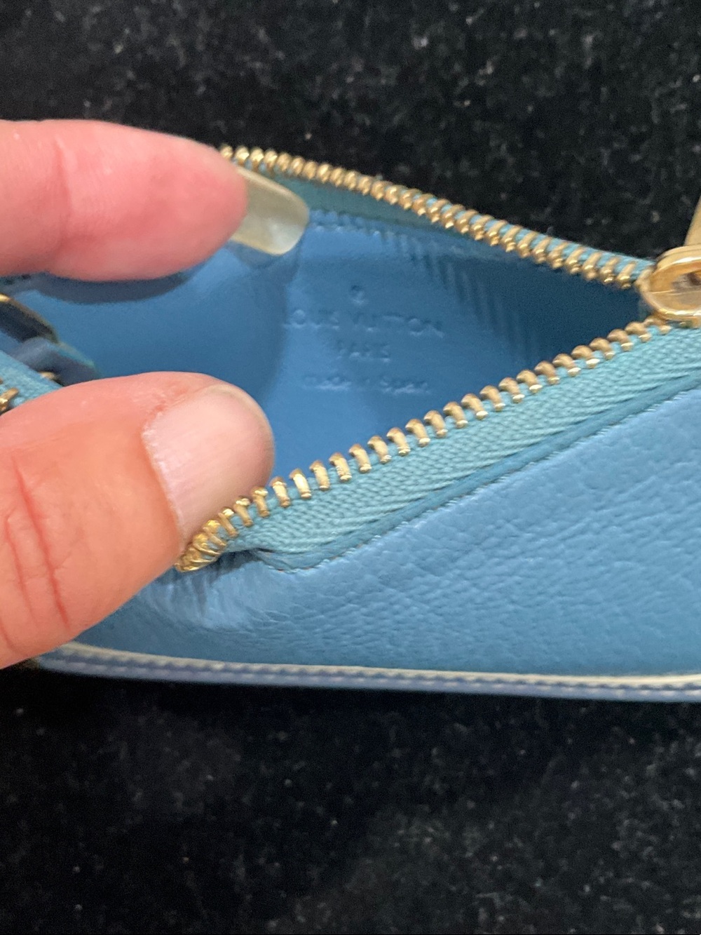 Louis Vuitton Blue Leather Card Case Key Holder with Gold Hardware - Picture 5 of 5